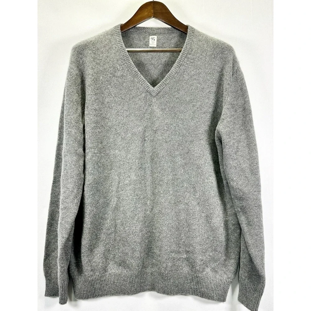 97 RUE DES‎ MIMOSAS KAMA V-Neck PULLOVER SWEATER ITALY 100% Cashmere Gray
